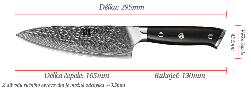 Šéfkuchařský nůž XinZuo Yu B13H velikost